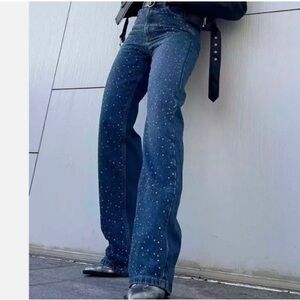 Zara full length cut beaded jeans
